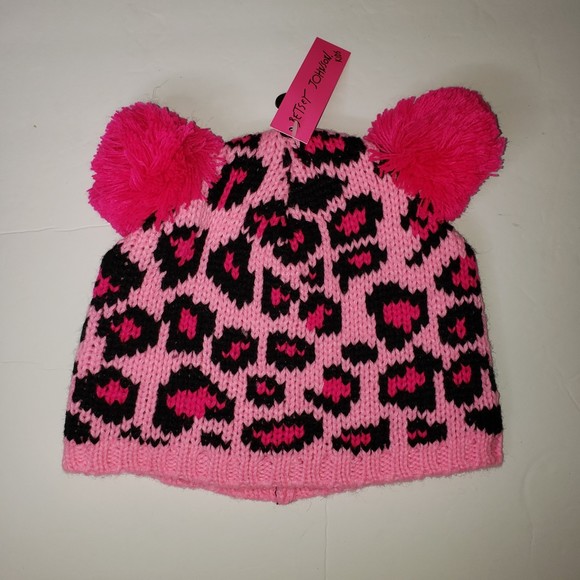 BETSEY JOHNSON KIDS Pink Leopard Winter Hat with Pom Poms - Picture 11 of 11